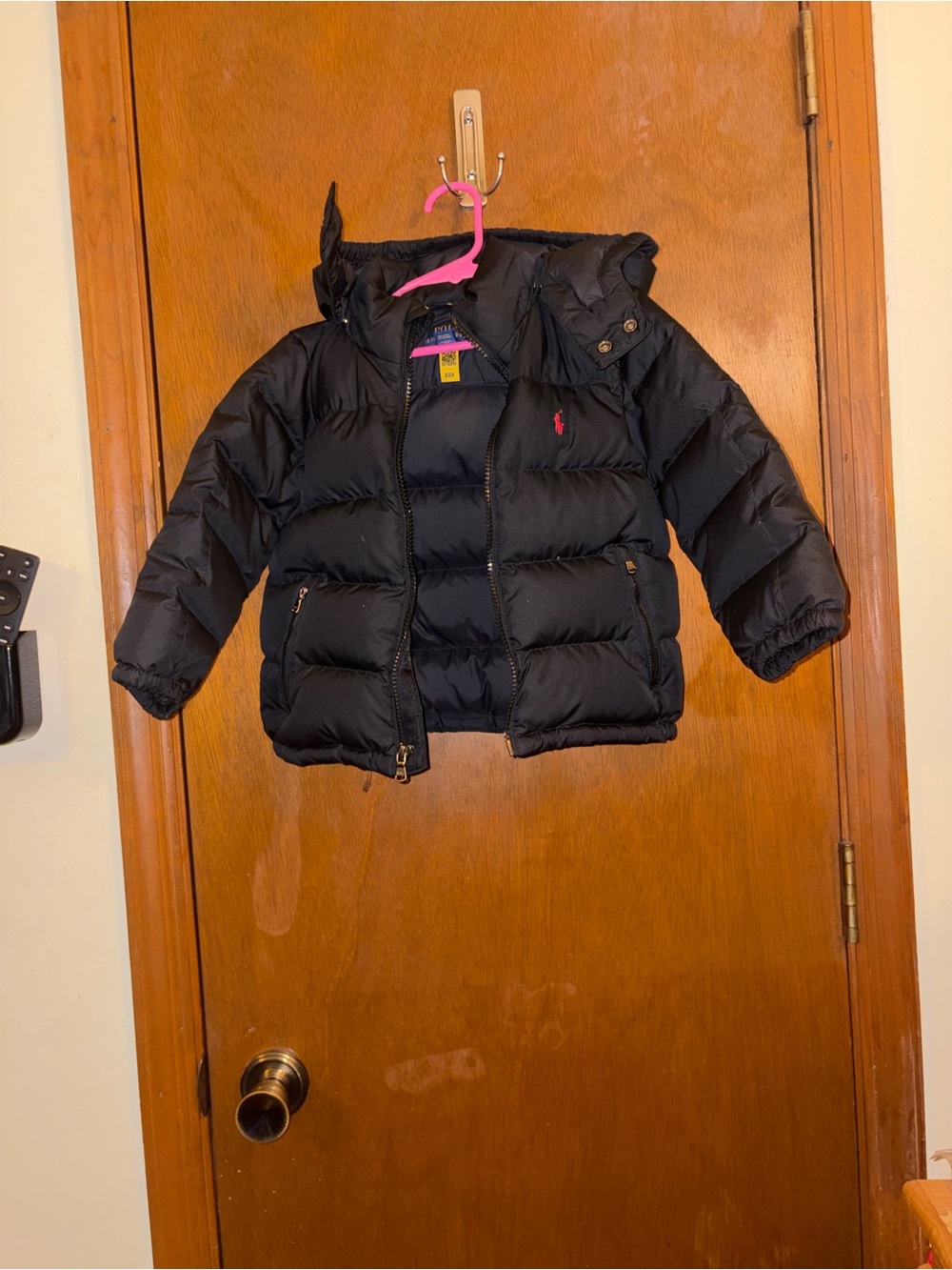 Ralph Lauren Black Kids Hooded Down Puffer Jacket with Pony Logo